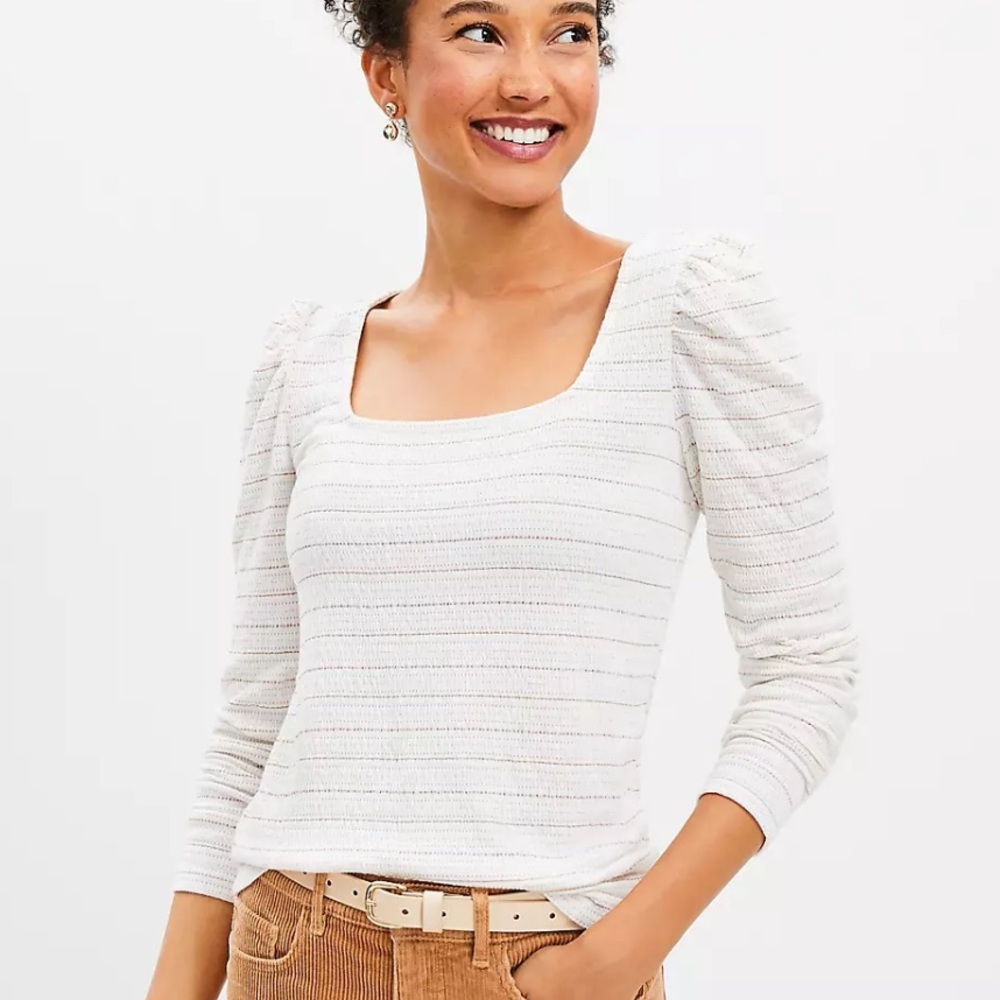 Sparkle Puff Sleeve Square Neck Top. LOFT